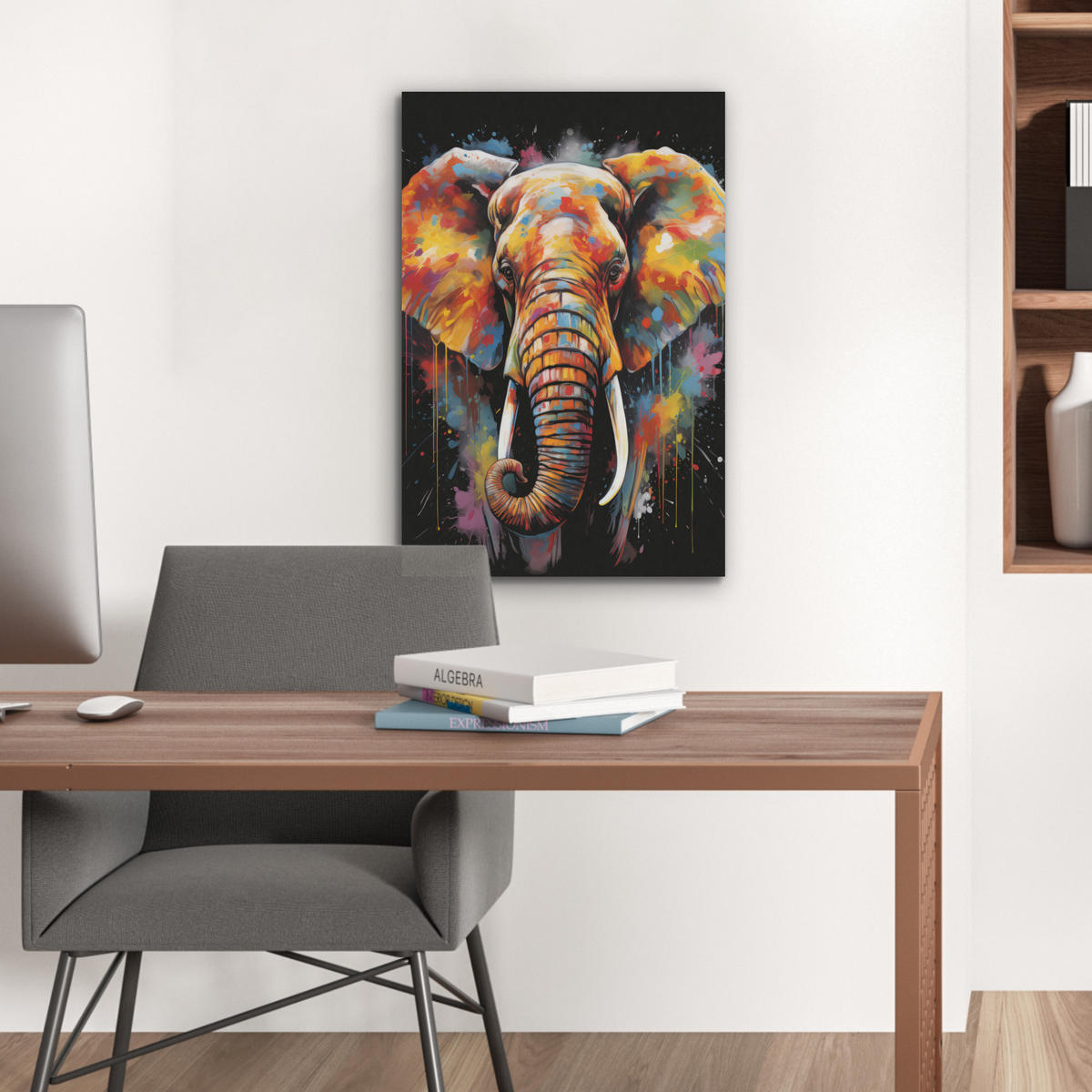 AKUSTIKBILD Elefant - Graffiti - Schwarz - Tiere - Farben Kunstdruck Schlafzimmer 50x70 cm - Schwarz, Kunststoff (50/70/0.9cm) - MuchoWow