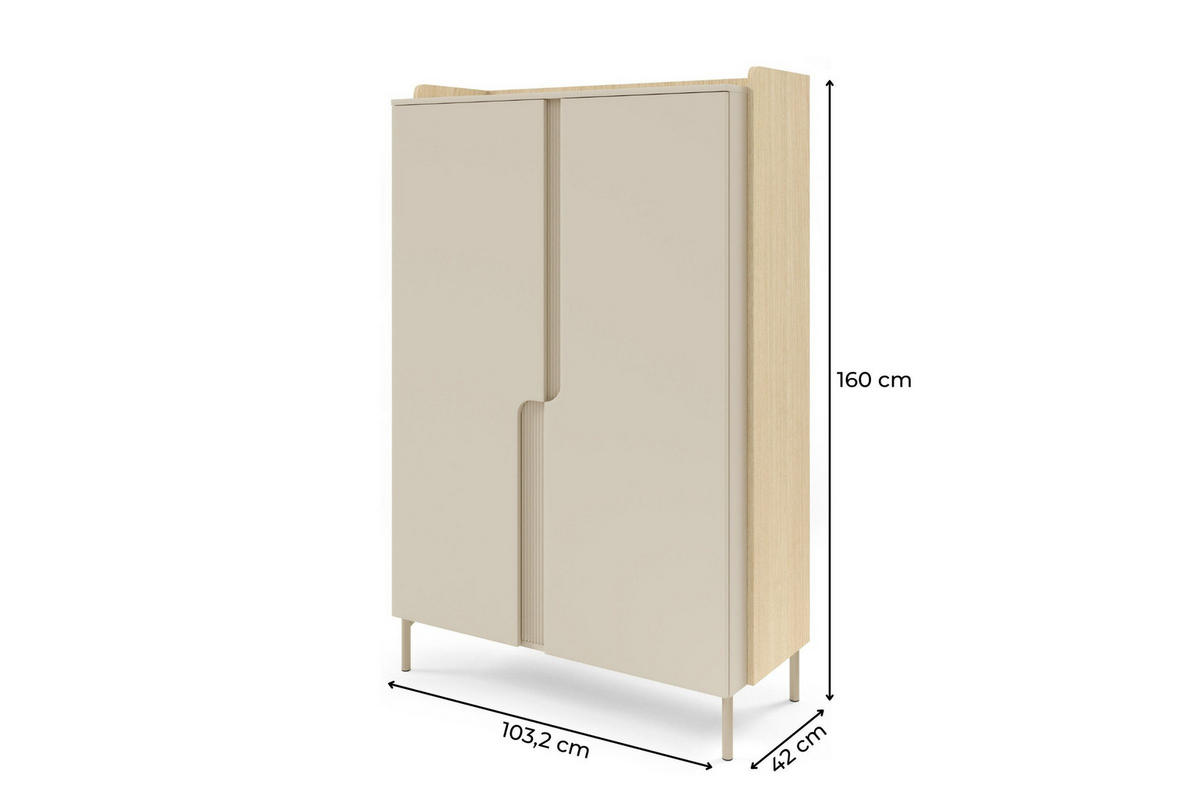 HOCHKOMMODE PAURO 03 103/160/42 cm in Eiche Mavelie / Macadamia - Eichefarben/Beige, Holzwerkstoff (103/160/42cm) - Deine Möbel 24