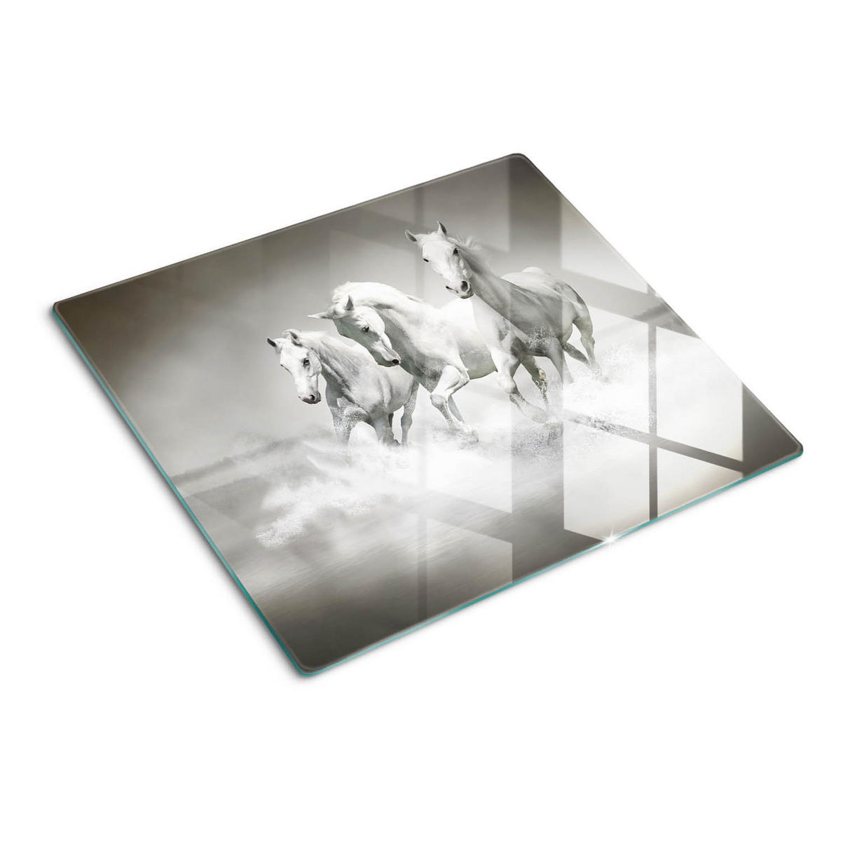 GLASPLATTE 60x52 cm Weiße Pferde - Creme, Glas (60/52cm) - TULUP
