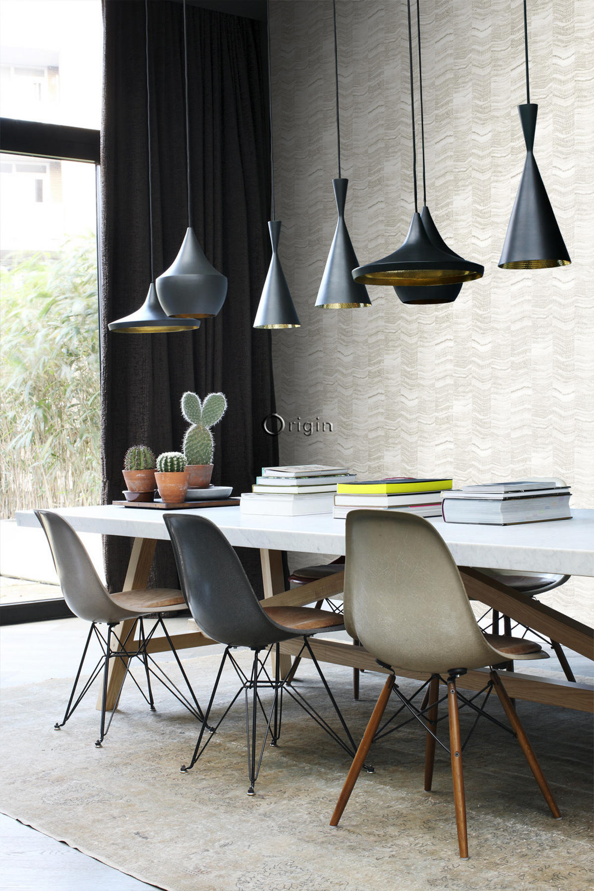 TAPETE Zick-Zack-Mamorstreifen 53 cm x 10.05 m - Beige, Papier (53/1000cm) - Origin Wallcoverings