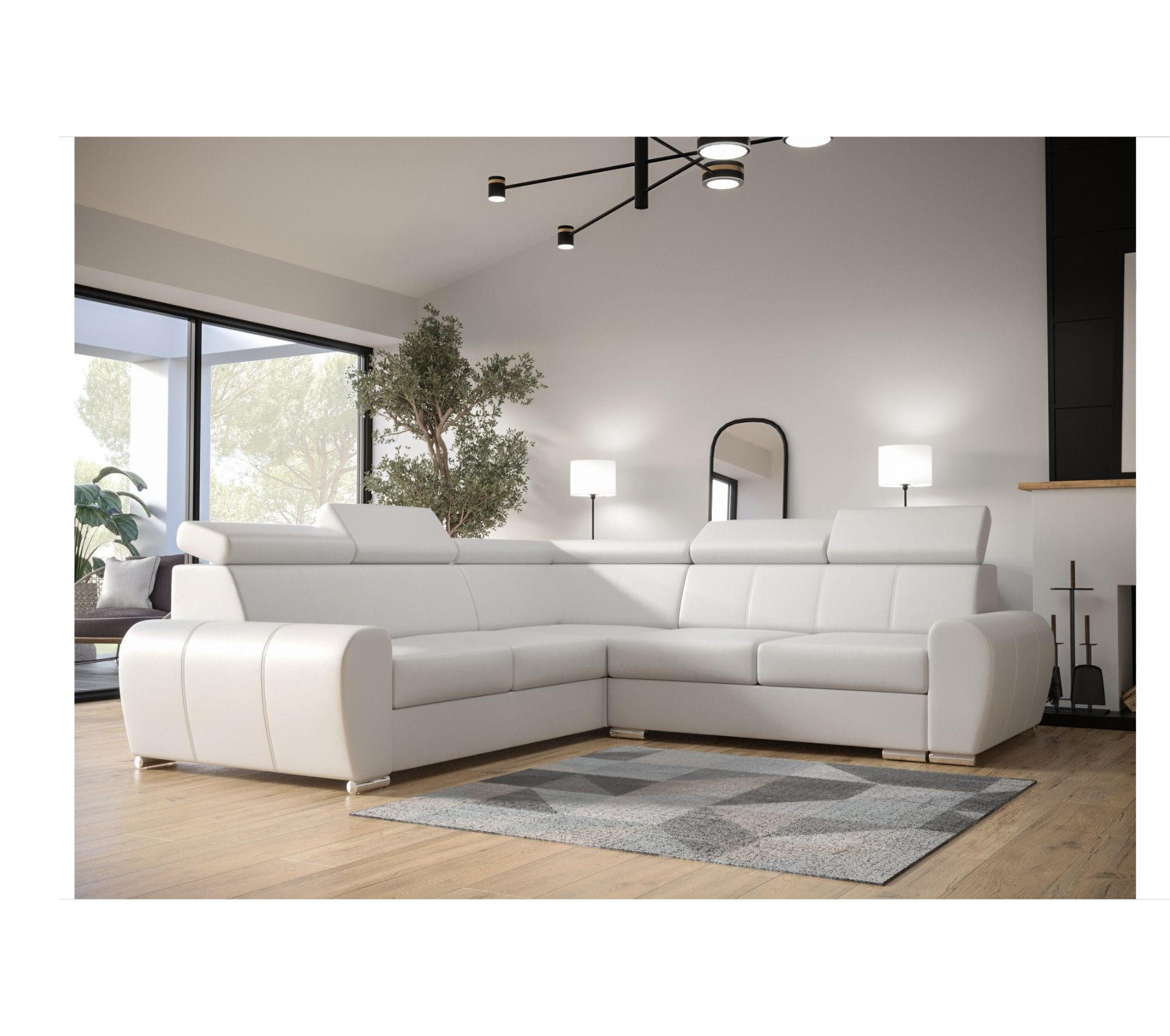 ECKSOFA APOLLO,mit Schlaffunktion und Bettkasten, Farbe: Weiß, Kunstleder, Ottomane Links - Weiß, Textil (255/255cm) - O-Sofa