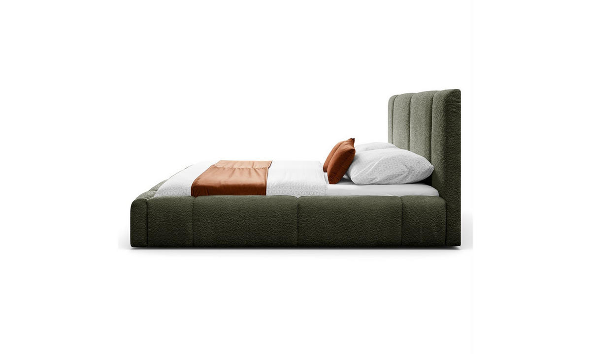 POLSTERBETT ELENA 140x200 cm Olivgrün (Anthology 12), 34 Holzlatten, Kopfteil 108 cm - Grün, Textil (140/200cm) - Lookway