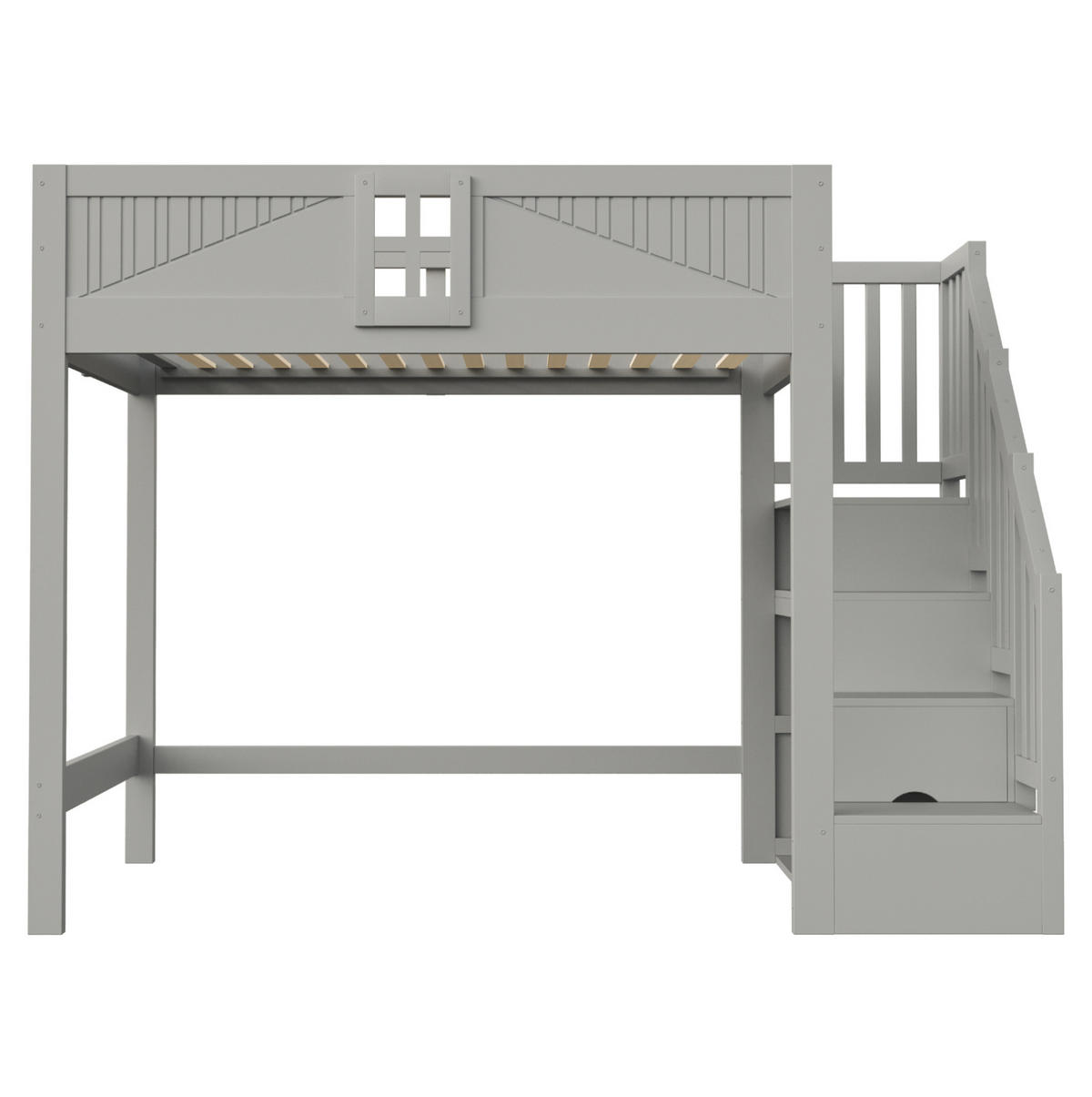 HOCHBETT aus Holz 140x200 cm Grau mit Sicherheitsgeländer, Stauraum und beidseitig montierbarer Leiter - Grau, Holz (140/200cm) - Modfu