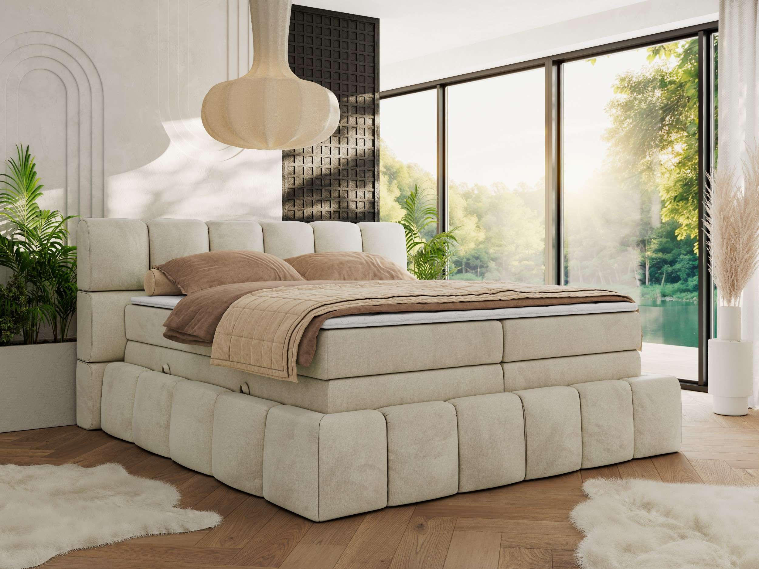 BOXSPRINGBETT NIRA KING 120/200 Beige Velvet - H3 - Beige, Holz/Textil (120/200cm) - MKS