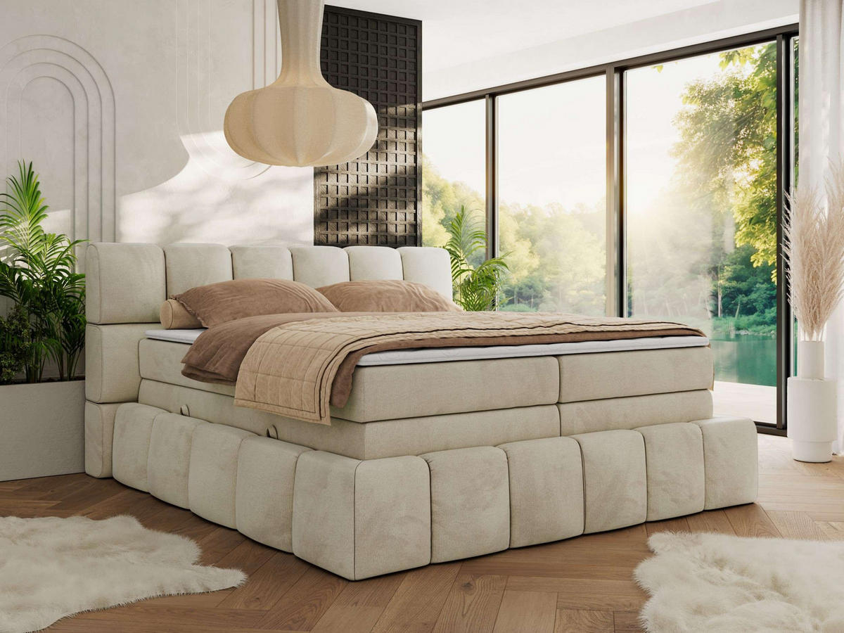 BOXSPRINGBETT NIRA KING 180/200 Beige Velvet - H3 - Beige, Holz/Textil (180/200cm) - MKS
