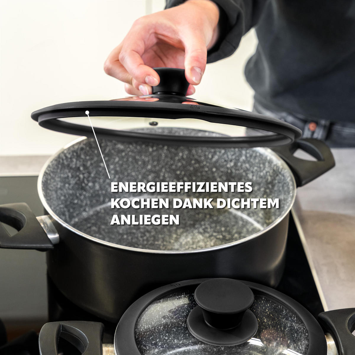 GLASDECKEL mit Silikonrand 20 cm schwarz - Schwarz, Glas (20/20/4cm) - bremermann