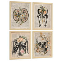 POSTER Set aus 4 Anatomie Drucke und mit Nieren Becken Knochen Hüfte Rippen Wirbelsäule Schädel Antiker Buch Stil Größe Leichter Holzrahmen A4 - Beige, Papier (21/29.7/3cm) - Nacnic