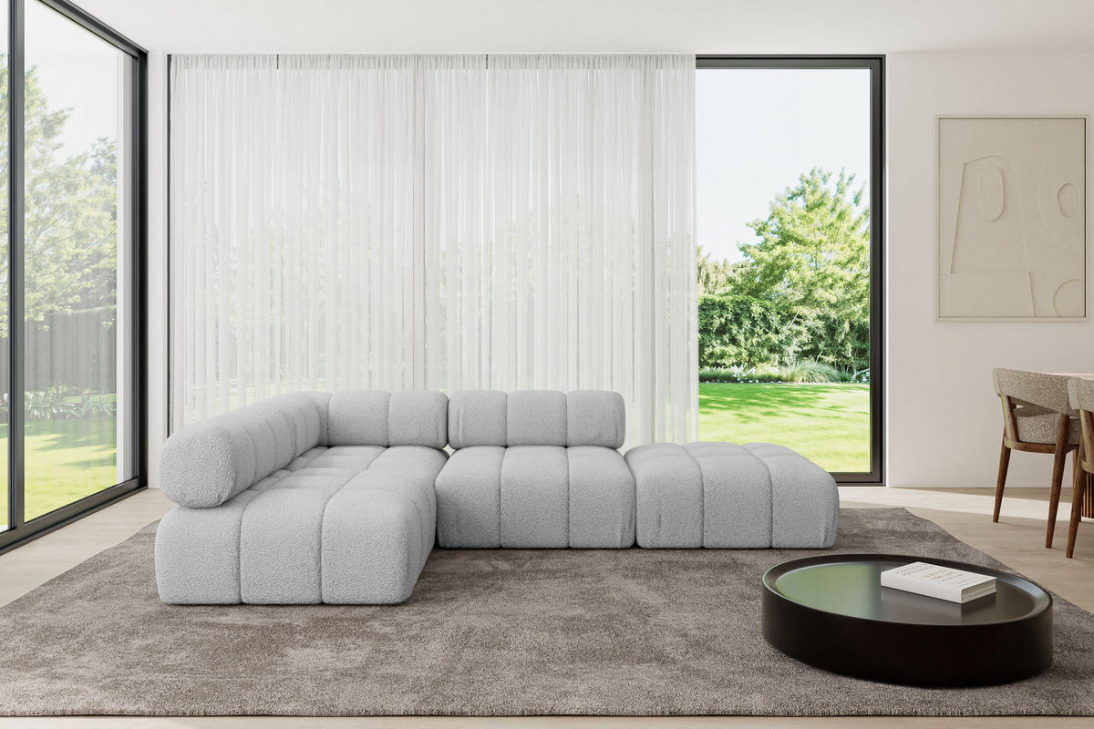 ECKSOFA modulares Sofa Favio-L1 - 285x190x70 cm Hellgrau Bouclé - Hellgrau, Holzwerkstoff/Textil (285/190cm) - ALTDECOR