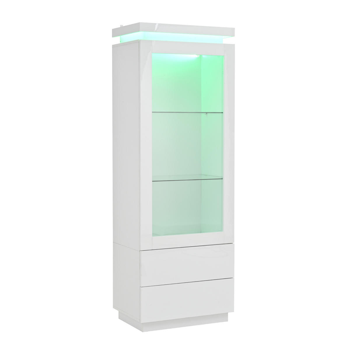 VITRINE LED Hochglanz Glasvitrine 2 Schubladen Weiß 171cm - Weiß, Holzwerkstoff (60/171/40cm) - FLIEKS