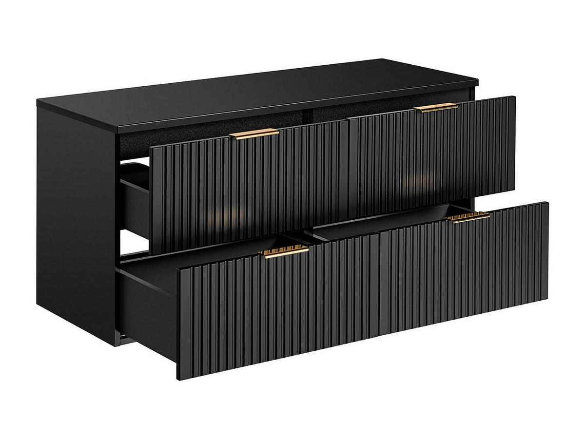 WASCHBECKENUNTERSCHRANK hängend mit Aufsatzplatte - Streifenoptik - Schwarz - 120 cm - ZEVARA - Schwarz, Holz (120/57/46cm) - Vente-Unique