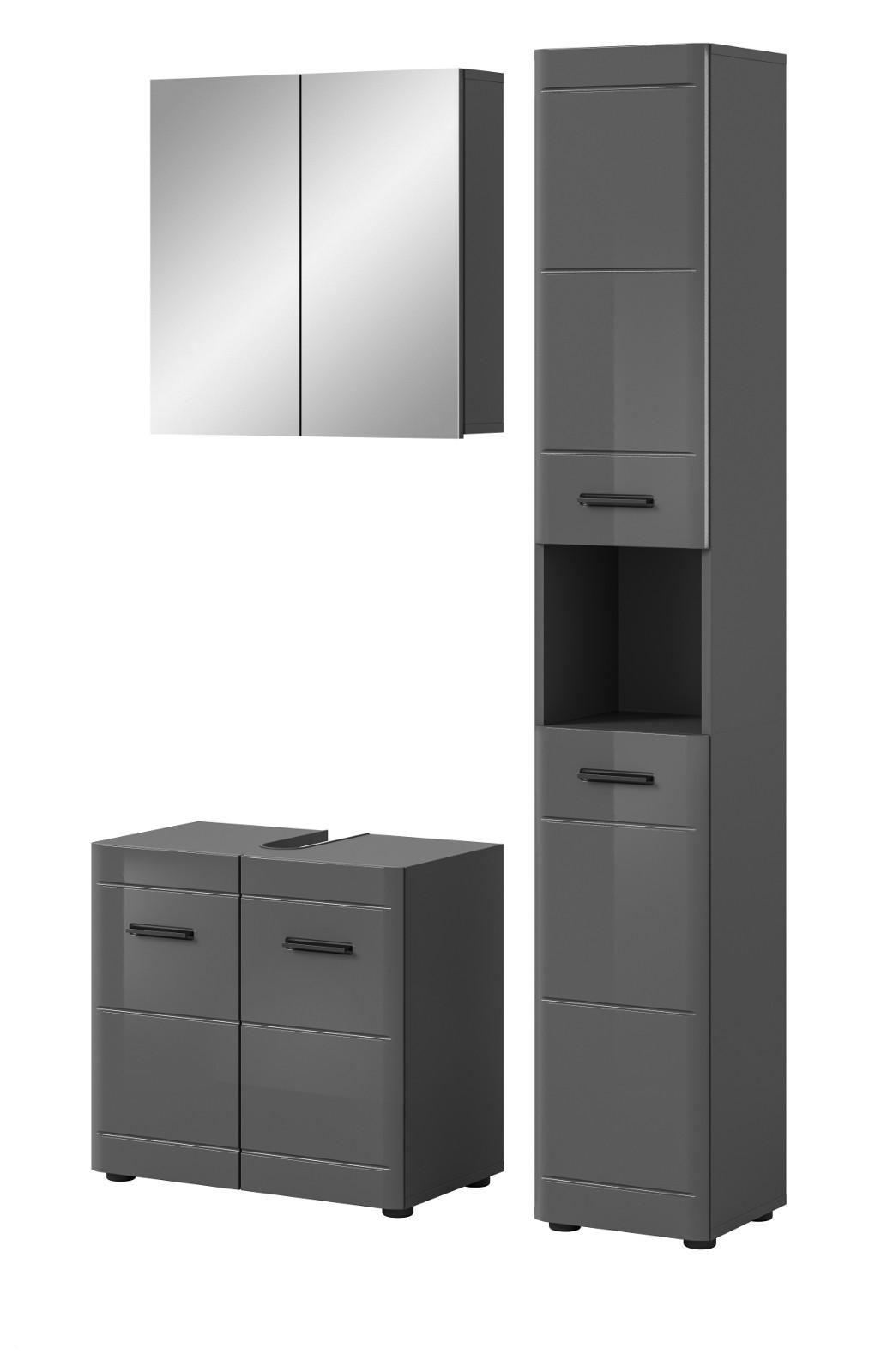 BADMÖBEL-SET grau Hochglanz 3-teilig, Komplettset mit Soft-Close - Grau, Glas/Holzwerkstoff (105/190/34cm) - Inn.Furn
