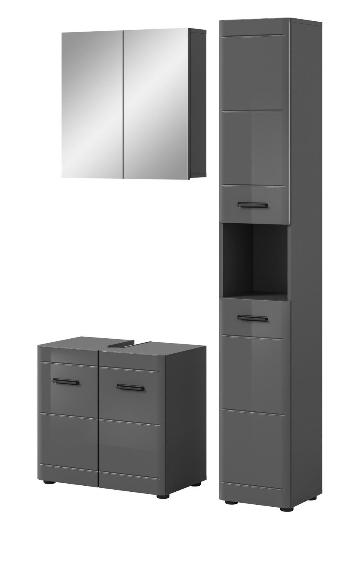 BADMÖBEL-SET grau Hochglanz 3-teilig, Komplettset mit Soft-Close - Grau, Glas/Holzwerkstoff (105/190/34cm) - Inn.Furn