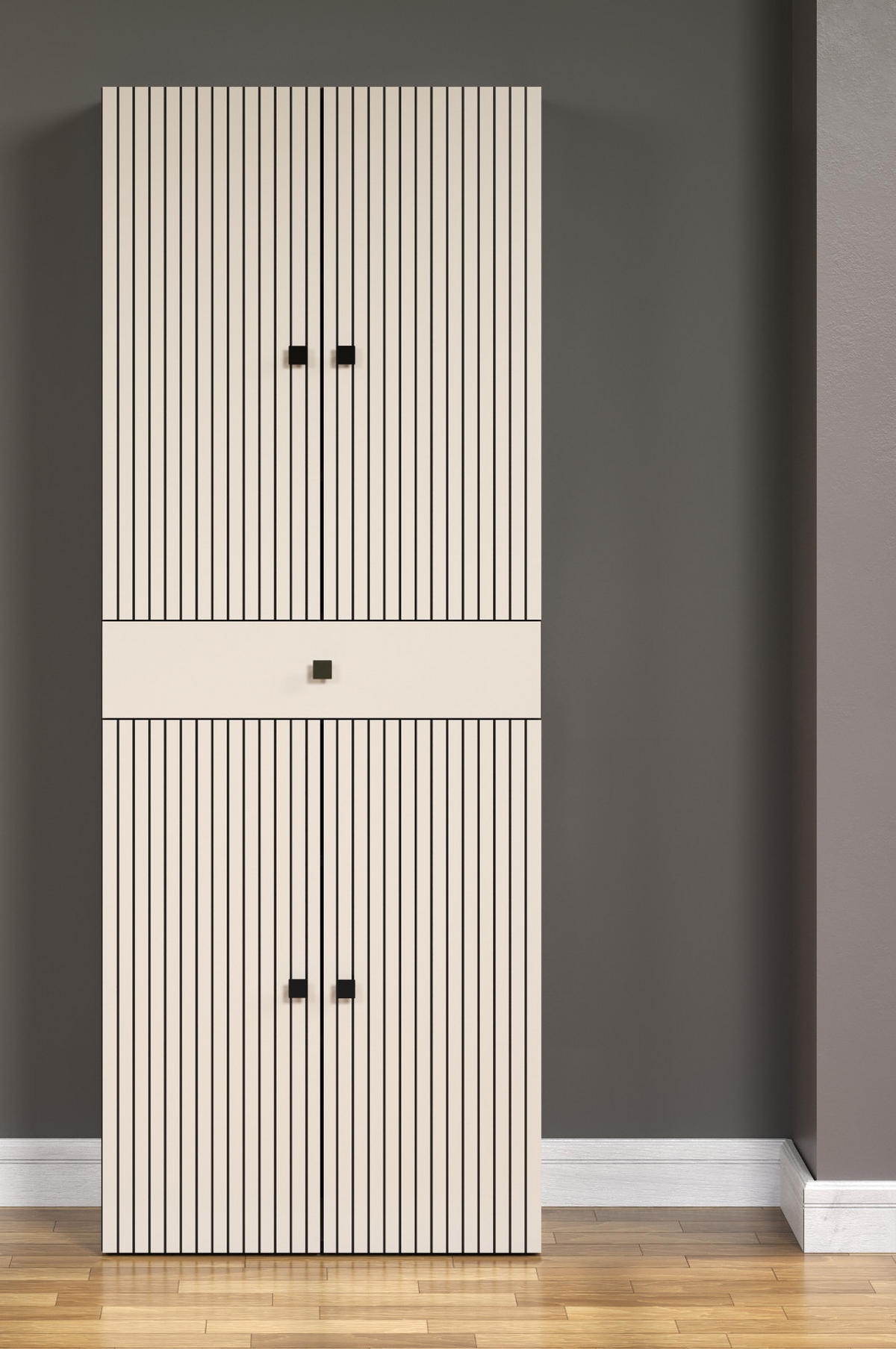 HOCHSCHRANK Kaschmir, grau 70 x 186 cm, Badschrank 4-türig - Kaschmir/Schwarz, Holzwerkstoff/Metall (70/186/31cm) - Top.Furn