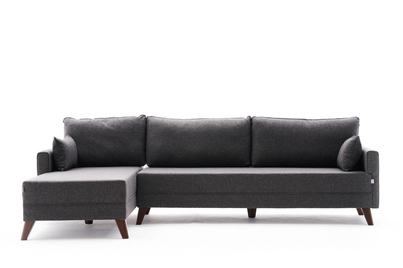 ECKSOFA mit losen Rückenkissen und Schlaffläche - Anthrazit/Walnussfarben, Holz/Kunststoff (275/165cm) - myHomelando