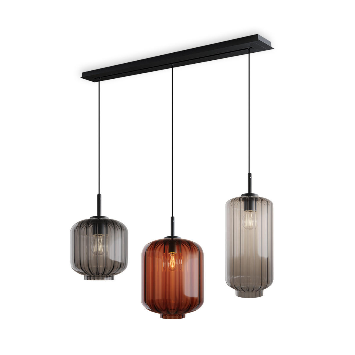 HÄNGELEUCHTE Velo 3-flammig Mehrfarbig Ø 18/20/25cm - Multicolor/Schwarz, Glas (25/25/27cm) - s.luce