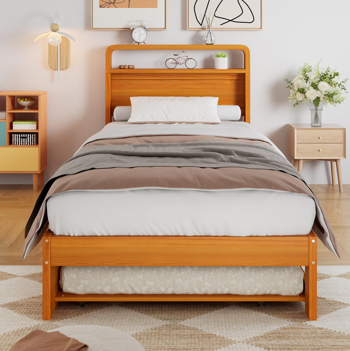 FUNKTIONSBETT aus Kiefer 90x200 cm Natur mit Ausziehbett 90x190 cm - Naturfarben, Holz (90/200cm) - IVMEU