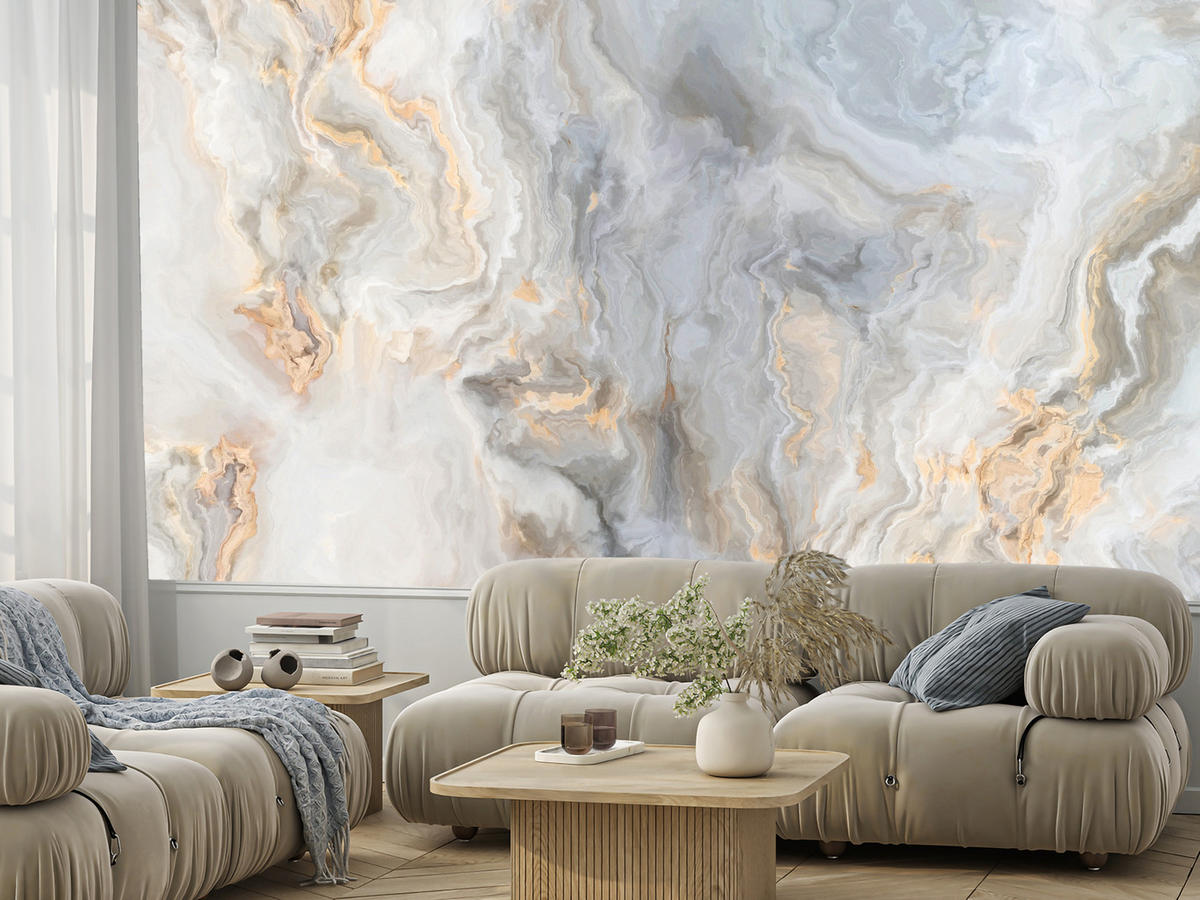 FOTOTAPETA Pre Kuchyňu Sivá Imitácia Mramoru Zlaté Žily 500 x 350 cm - oranžová/sivá, papier (500/350cm) - Muralo