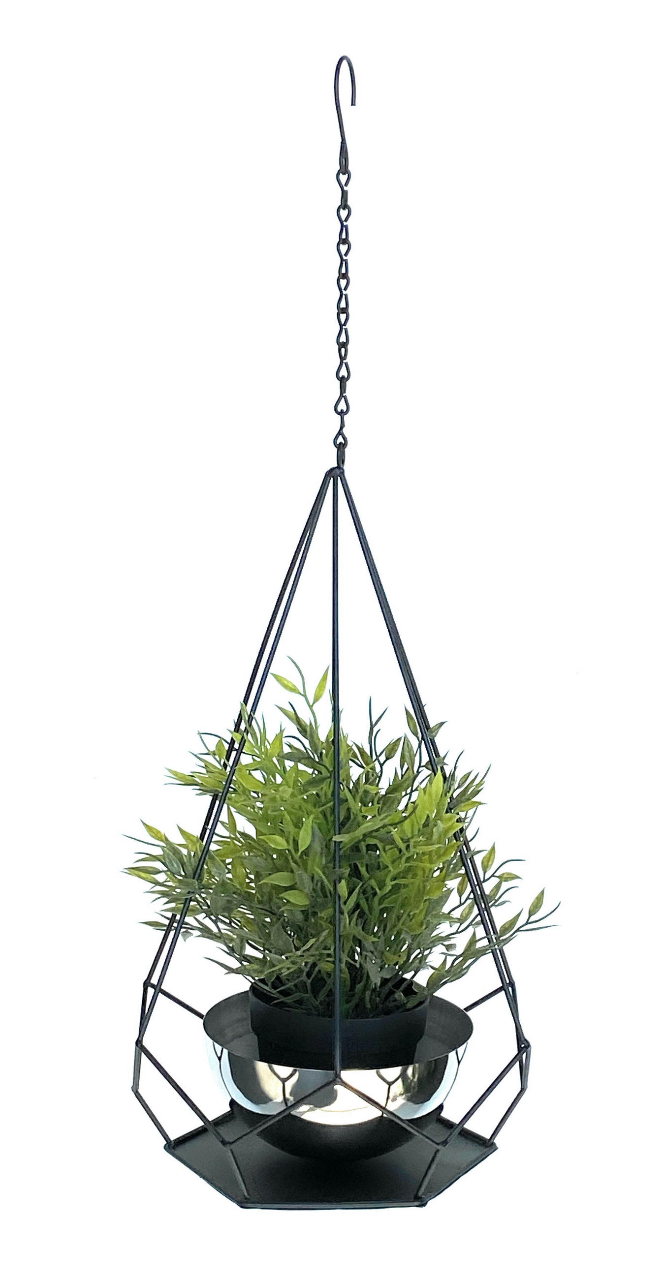 BLUMENAMPEL Innen Metall Wand 59 cm 96095 S mit Topf 6 Ecken - Schwarz, Metall (15/7.5/15cm) - DanDiBo