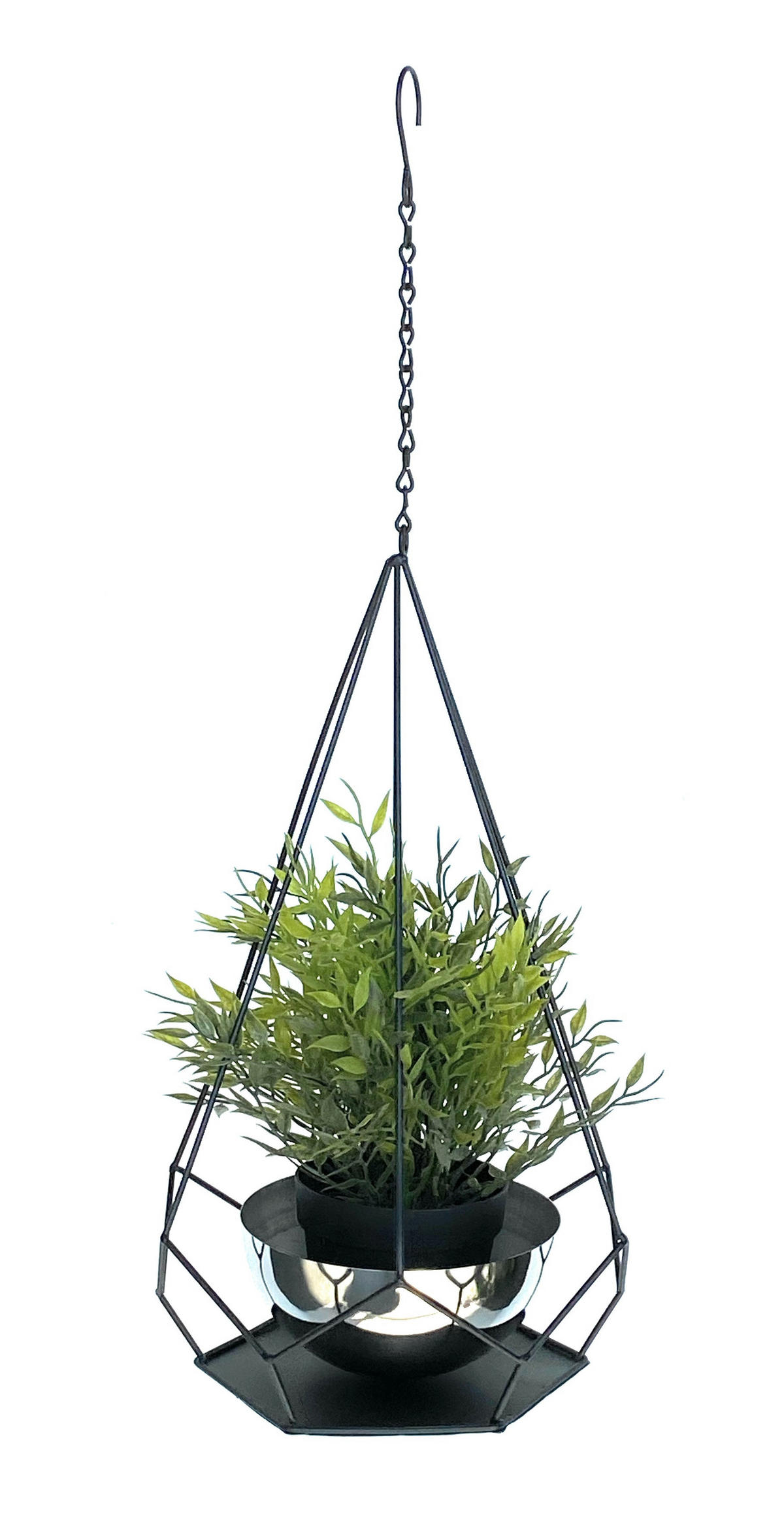 BLUMENAMPEL Innen Metall Wand 59 cm 96095 S mit Topf 6 Ecken - Schwarz, Metall (15/7.5/15cm) - DanDiBo