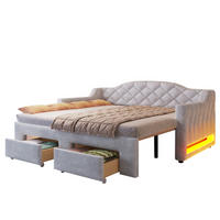 KREVET 90/200 cm s izvlačnim ležajem, LED osvjetljenjem i dvije ladice, Siva - siva, tekstil (90/200cm) - Redom
