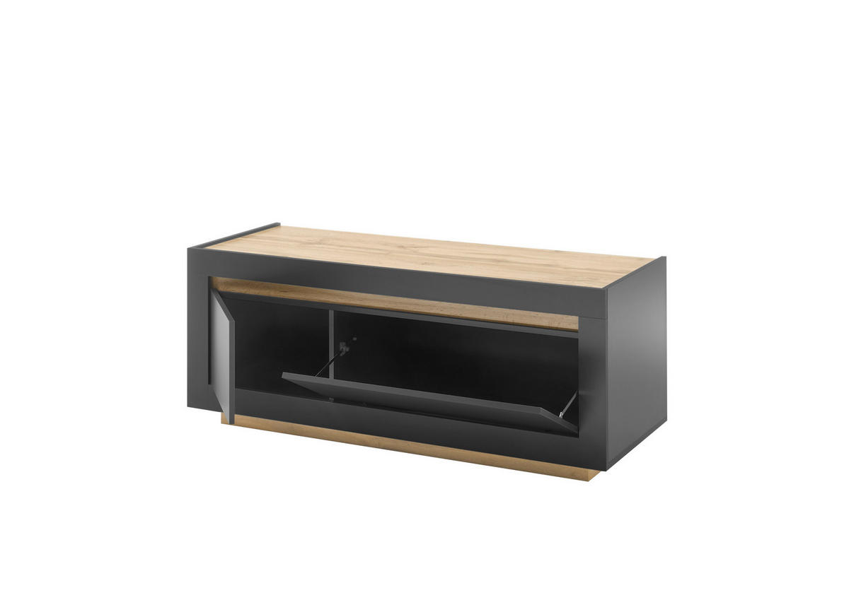 LOWBOARD M11 Anthrazit & Wotan Eiche 140/56/50 cm schmal - Dunkelgrau, Holzwerkstoff (140/56/50cm) - Livojo