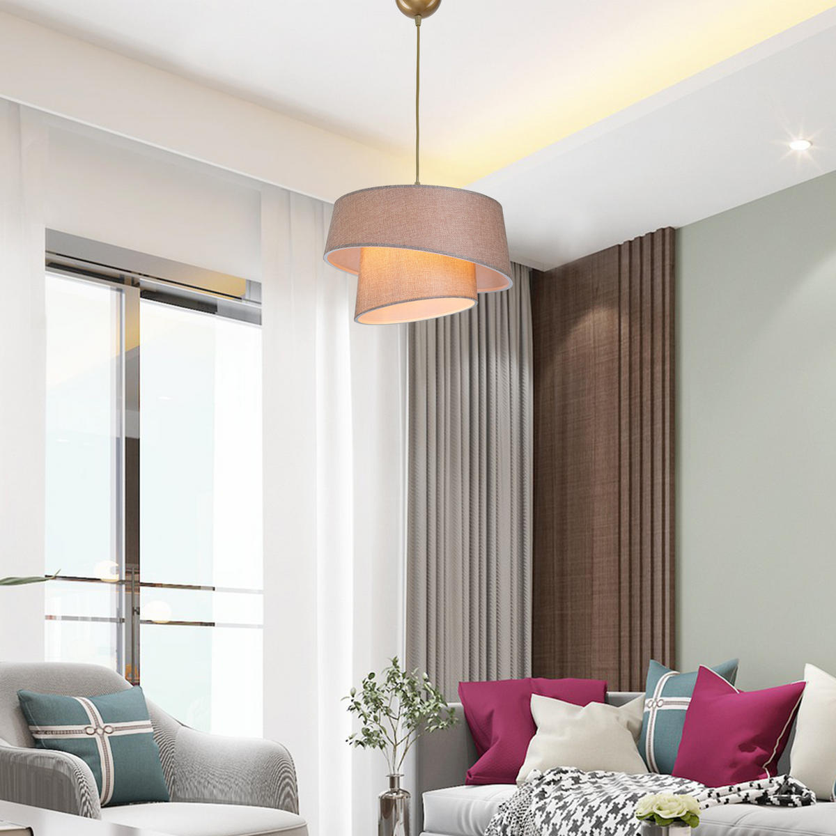 HÄNGELEUCHTE Wigan - Sandfarben, Textil (34/34/62cm) - lux.pro