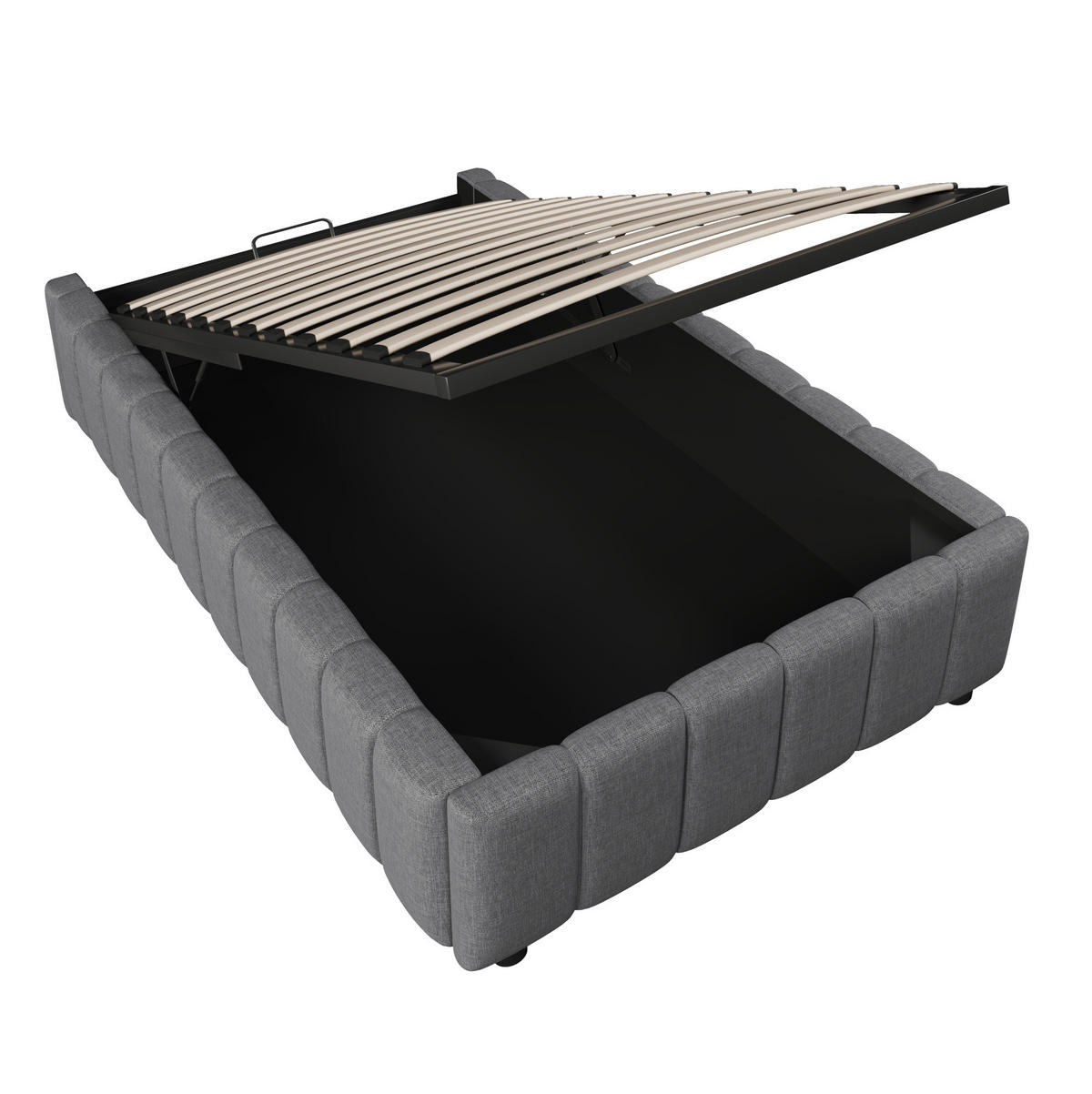 BETT mit hydraulischem Stauraum 90x200 cm Leinen Grau - Grau, Metall (90/200cm) - Meubliv