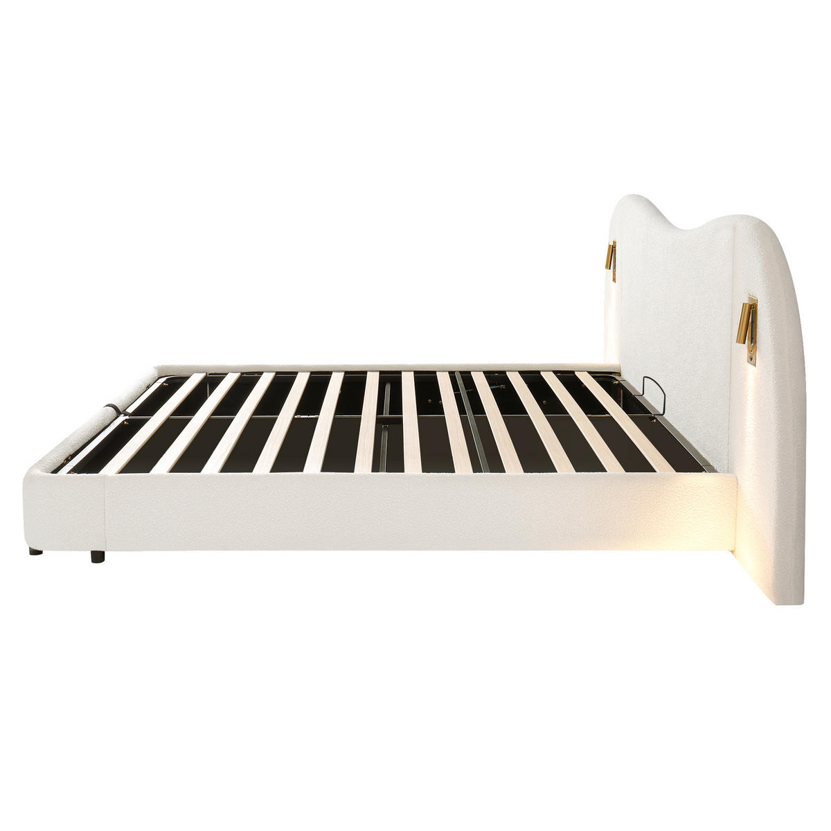 POLSTERBETT aus Schleife 180x200 cm in Weiß mit Stauraum & USB & Leselampe - Weiß, Textil (180/200cm) - Modfu