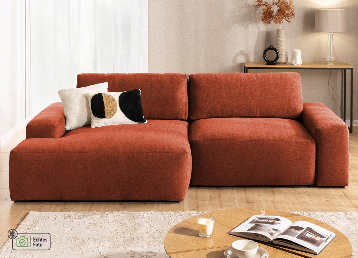 ECKSOFA Lennon aus Terrakotta Strukturstoff mit Schlaffunktion und Bettkasten - Terracotta/Schwarz, Holz/Kunststoff (137/264cm) - S-Style