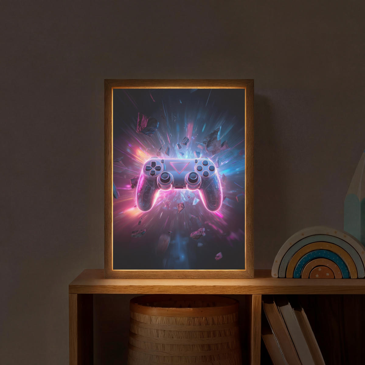 NÁSTĚNNÁ LAMPA S AKUMULÁTOREM Controller - Neon - Explosion - Abstraktní 30x40 cm - fialová, kompozitní dřevo (30/40/8cm)