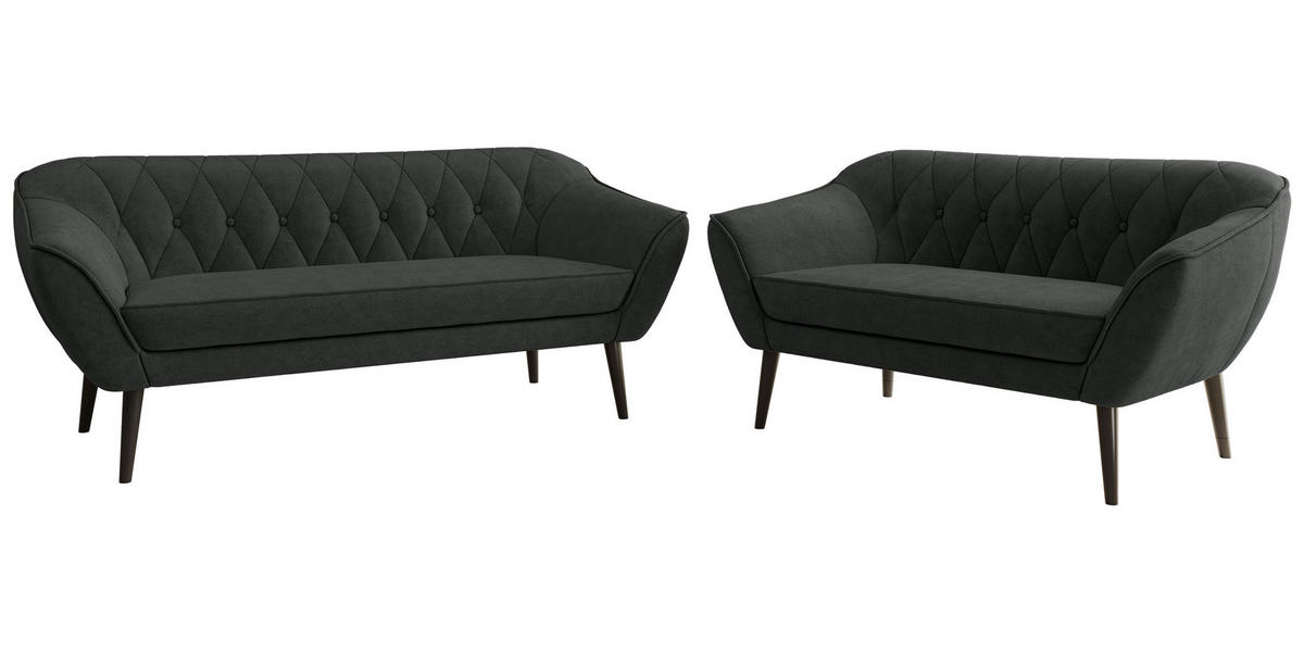 SEDACIA ZOSTAVA 3+2 PIRS - Tmavosivá Štruktúrovaná látka - Čierne nohy - čierna/grafitová, kompozitné drevo/textil (180/75/74cm) - MKS