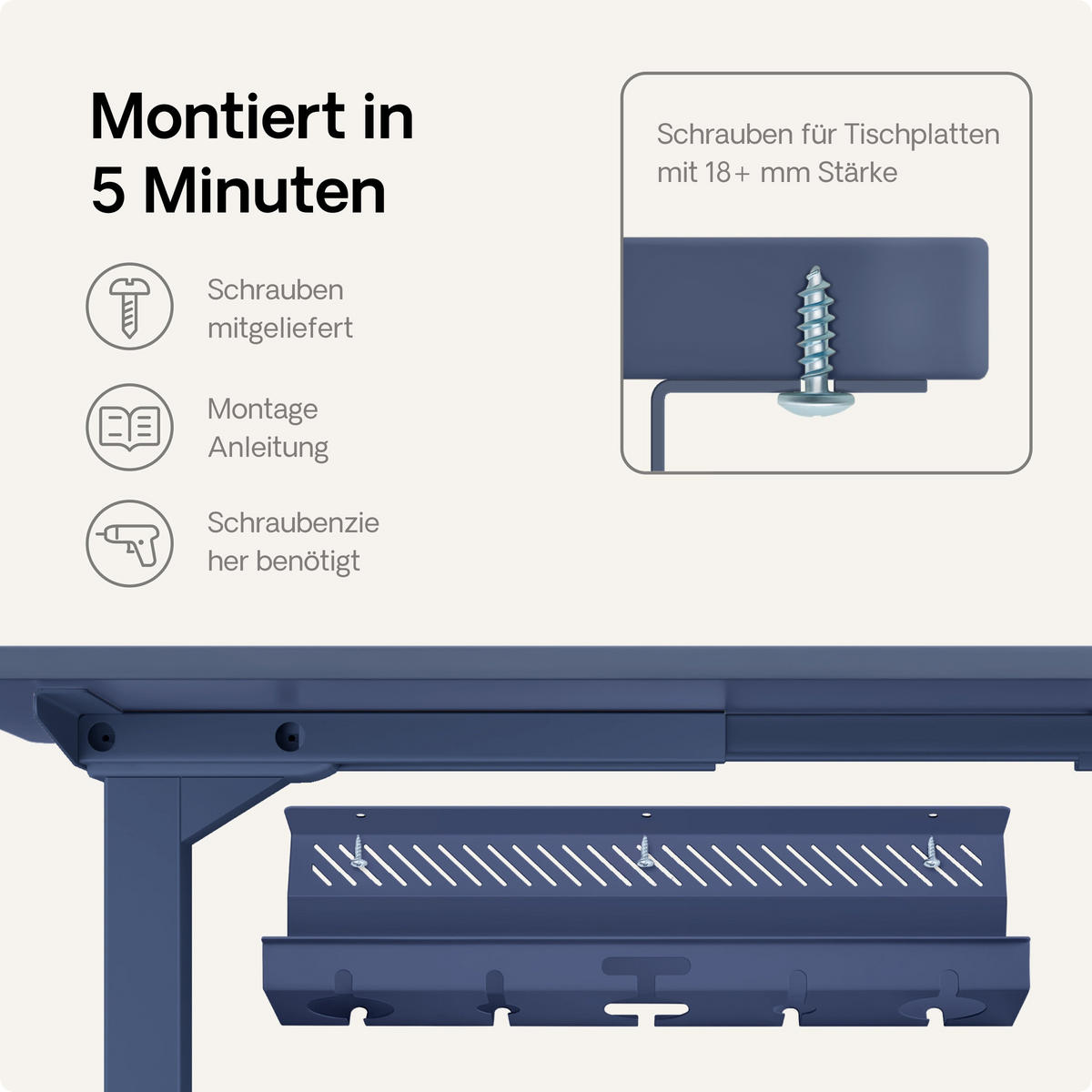 KABELKANAL Schreibtisch Blau, 2x43cm, Hochwertiger Stahl - Blau, Metall (43/12/10cm) - Desktronic