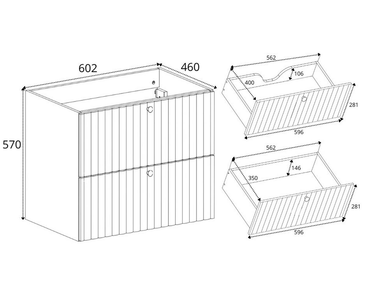 BADEZIMMERSCHRANK: Kaschmir / Platte Helle Eiche / Griffe Schwarz / Beine Schwarz, 60 x 46 x 73,6 cm - Kaschmir/Schwarz, Holzwerkstoff (60/73.6/46cm) - 3XE LIVING