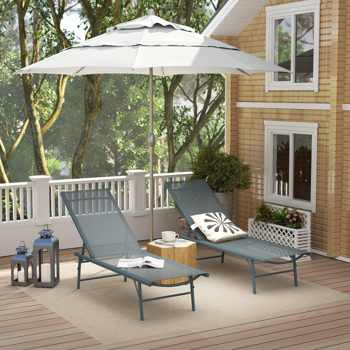 SONNENLIEGE 2er-Set DE-15648 5-fach verstellbar Hellgrau - Hellgrau, Metall (54/84/164cm) - ComfortXL