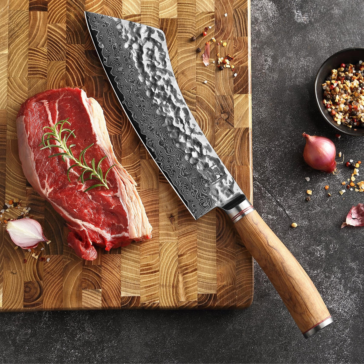 BLOCKMESSER 22,5 cm - Braun, Holz/Metall (37cm) - Zayiko