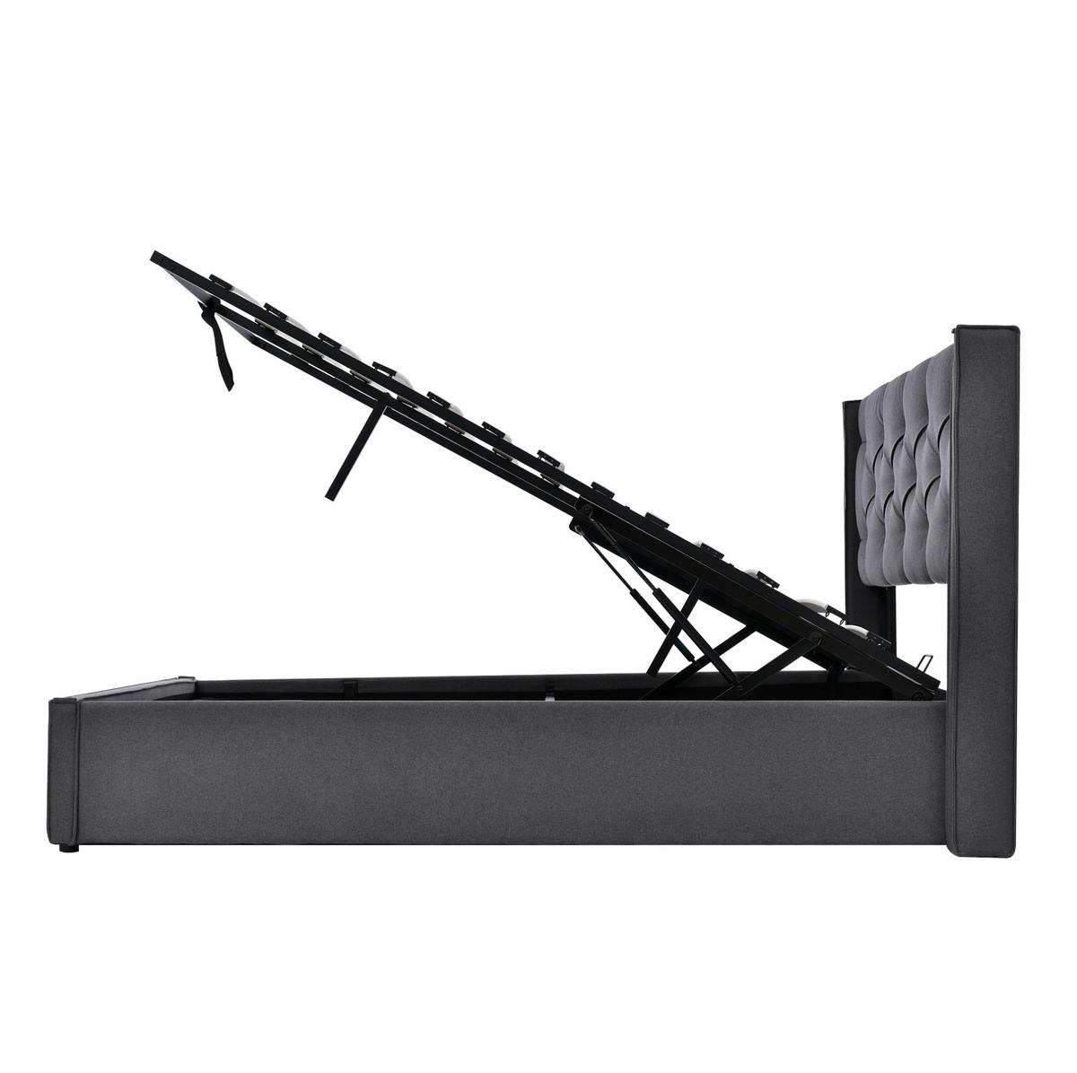 OBLAZINJENA postelja 160/200 cm s hidravličnim shranjevalnim prostorom in letvenim dnom, Siva - siva, tekstil (160/200cm) - Redom