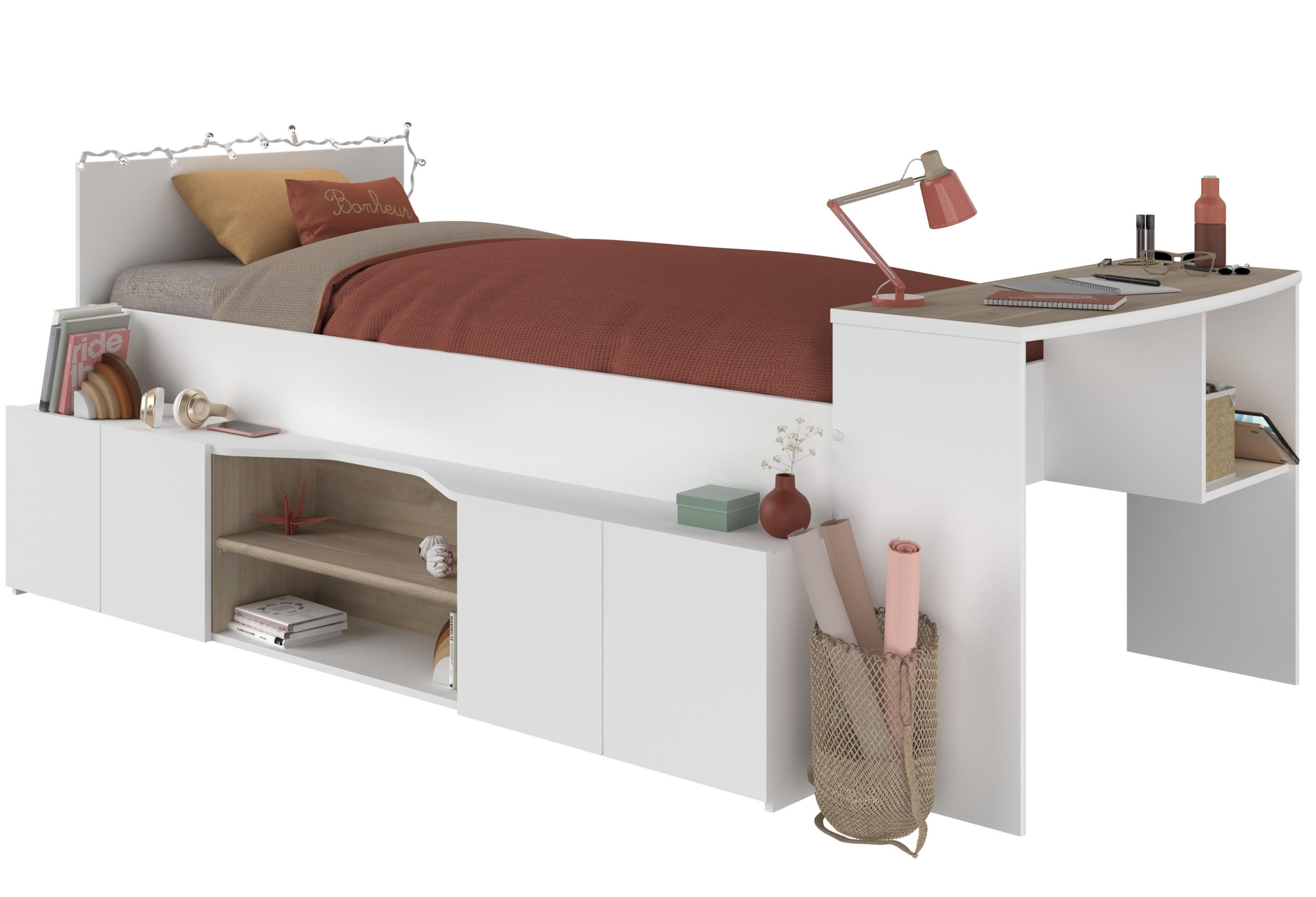 HOCHBETT Cleo 1 in Weiß und Jackson Eiche 90 x 200 cm - Weiß, Holz/Holzwerkstoff (90/200cm) - Vente-Unique