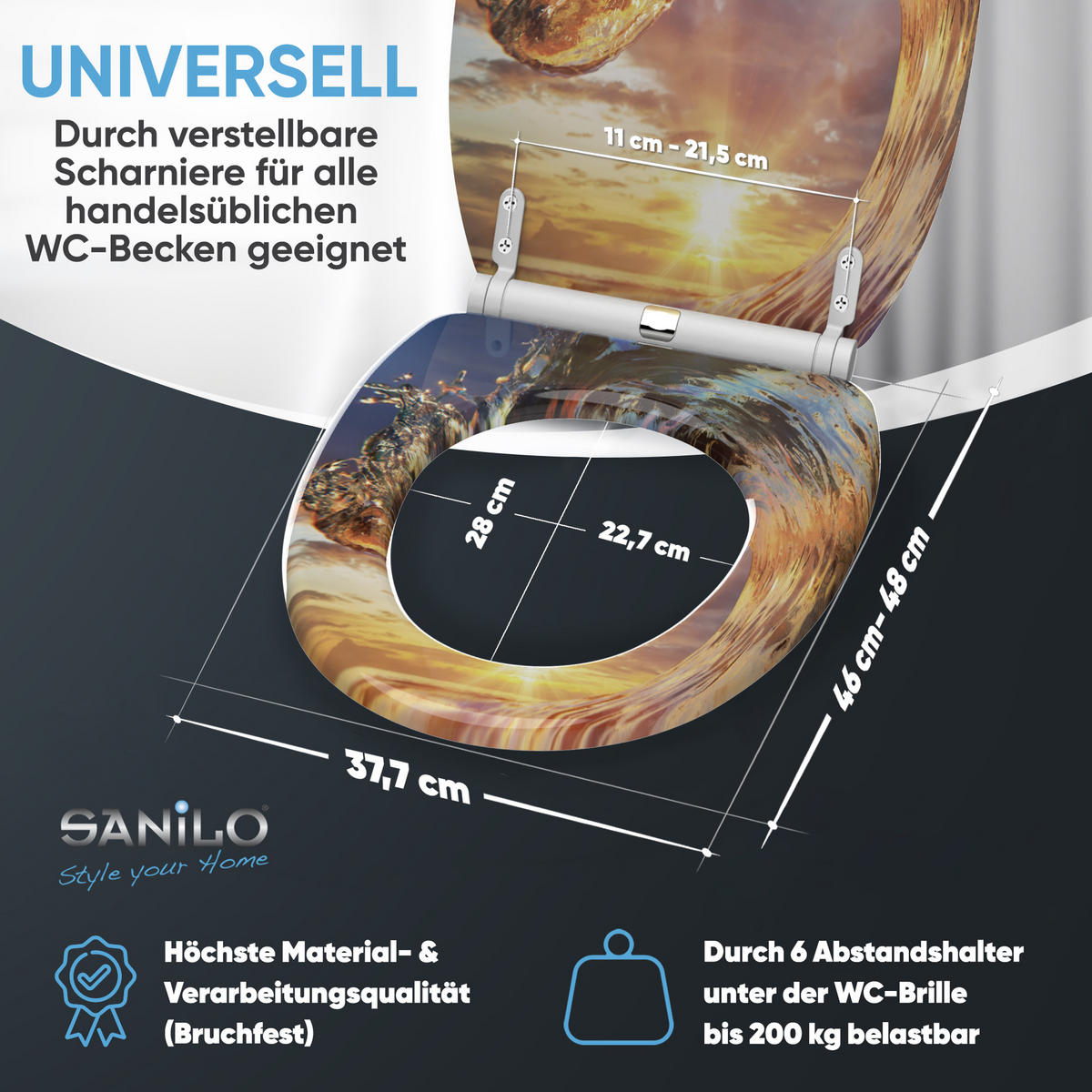 WC-SITZ mit Absenkautomatik & Top Fix Wave - Orange, Holzwerkstoff (37.7/5.5/48cm) - Sanilo
