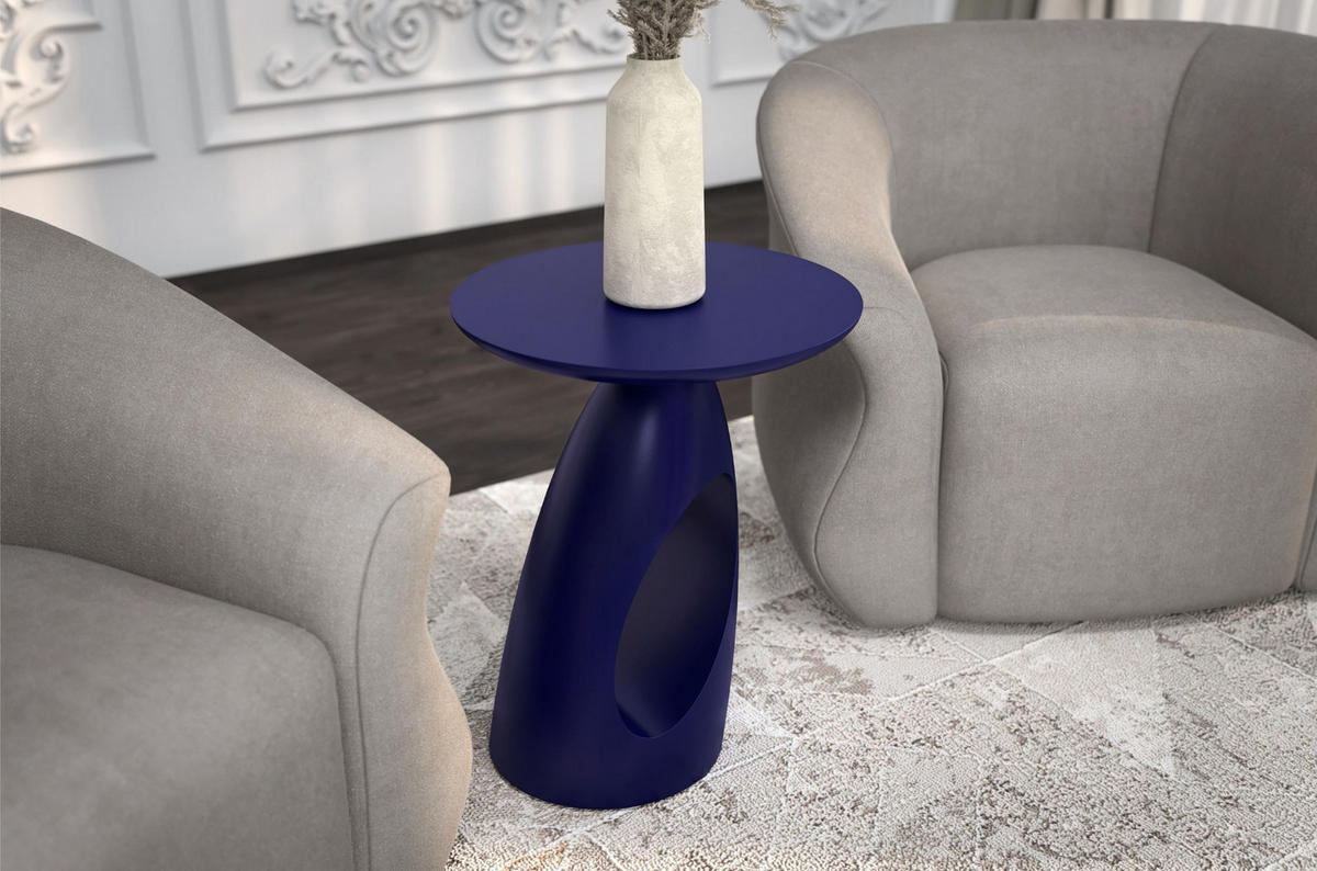 BEISTELLTISCH Island, Ovaler Tischplatte, Buche - lackiert, Marineblau - Dunkelblau, Holz (32/32/40cm) - Kayani