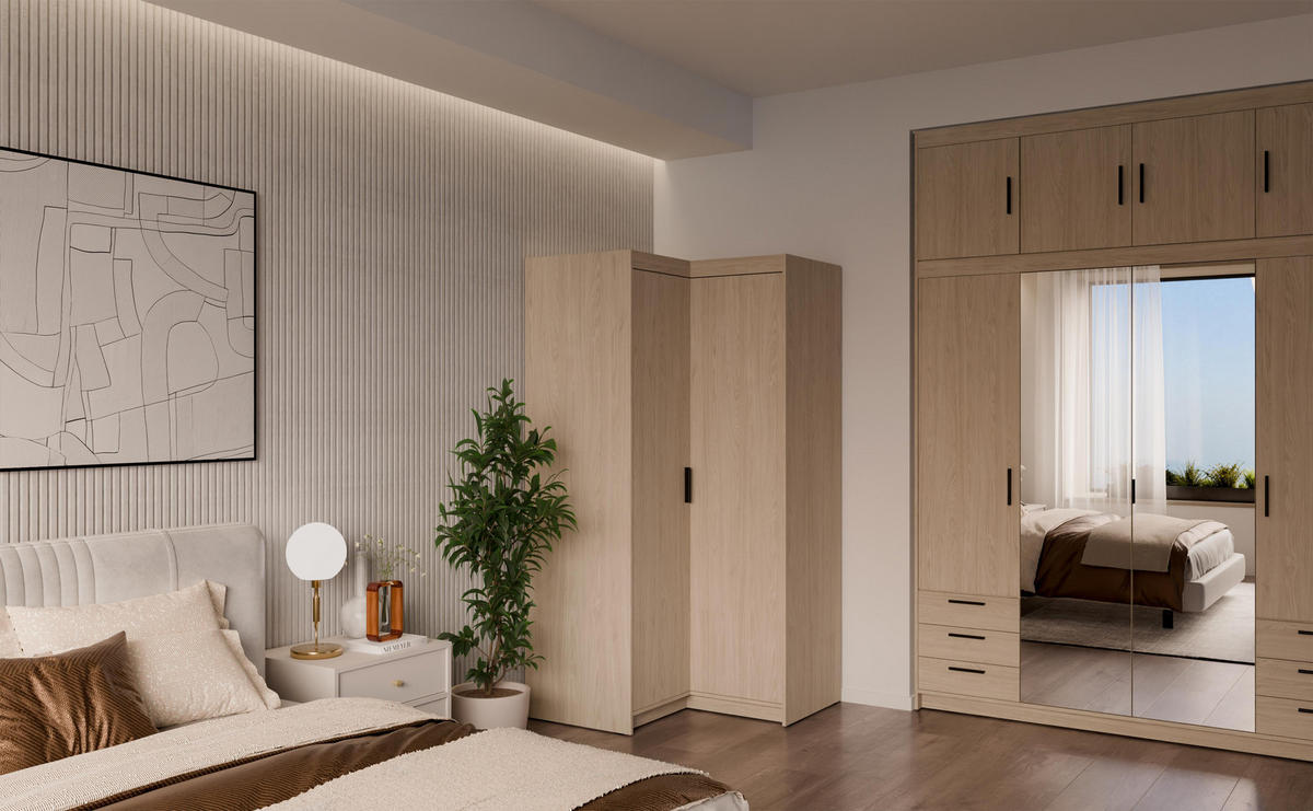 ECKSCHRANK Storicos Geölte Eiche 97,8/190,5/97,8 cm – Modern, ideal für Ecken - Eichefarben, Holzwerkstoff/Kunststoff (97.8/190.5/97.8cm) - AX Living