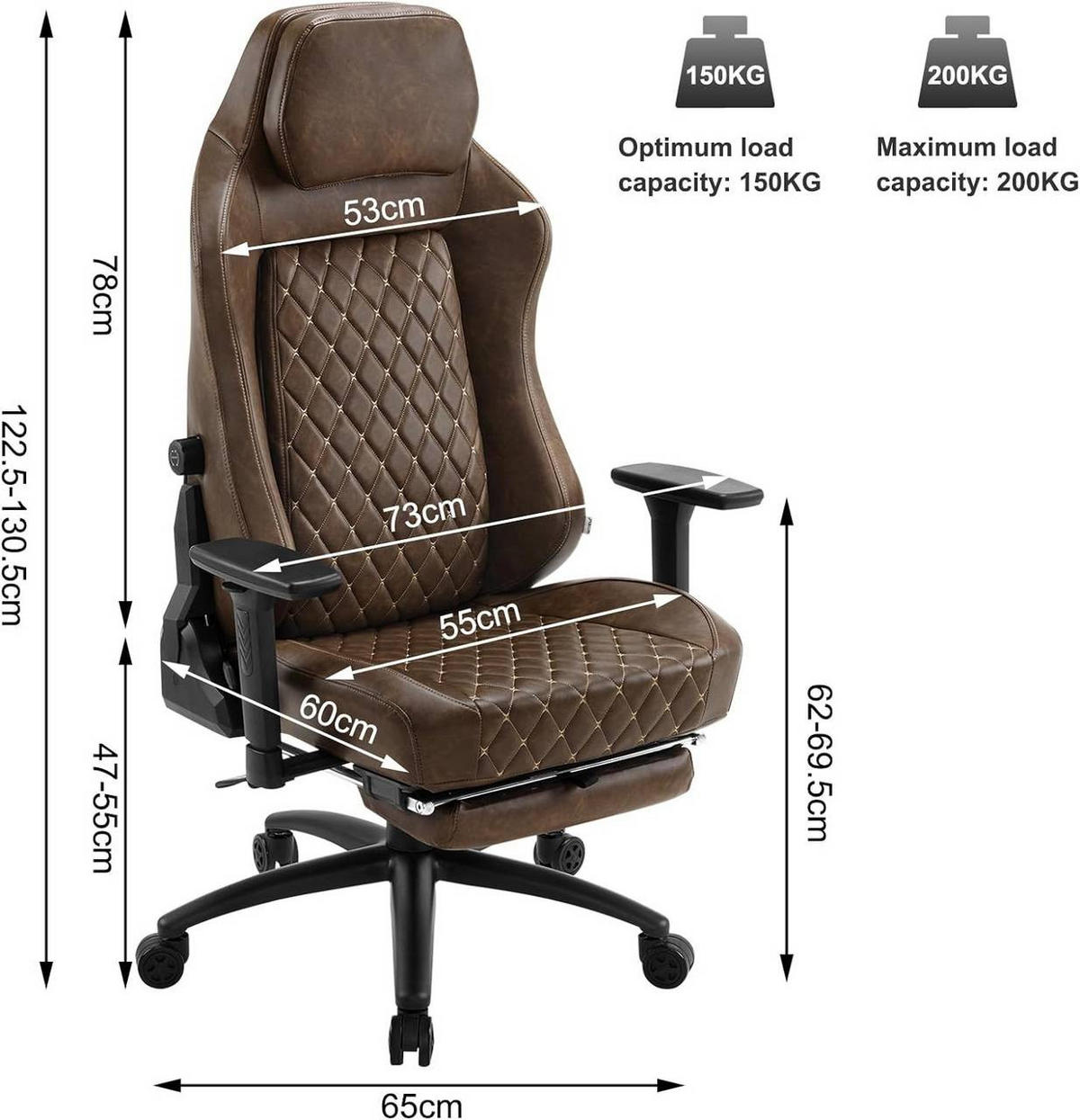 GAMINGSTUHL Kunstleder, Metallrahmen, Braun - Schwarz/Braun, Kunststoff/Textil (73/122.5/65cm) - Woltu