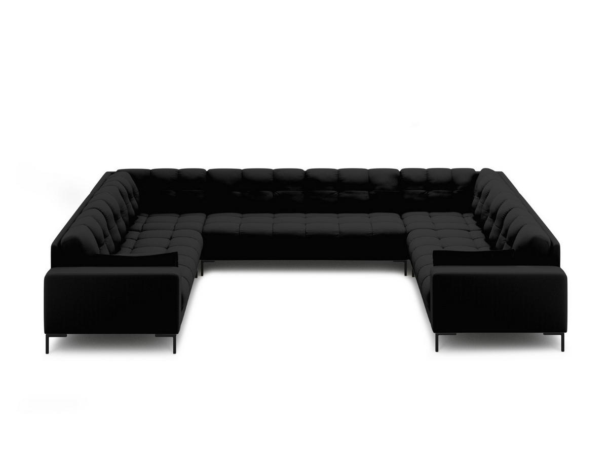 PANORAMASOFA Mamaia aus strukturiertem Stoff schwarz 9 Sitzplätze - Schwarz, Textil (256/75/337cm) - Micadoni