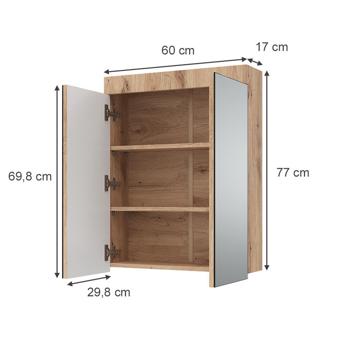 BADSPIEGELSCHRANK Luna Eiche Wotan 60 x 77 cm - Eiche Wotan, Holzwerkstoff (60/77/17cm) - Vicco