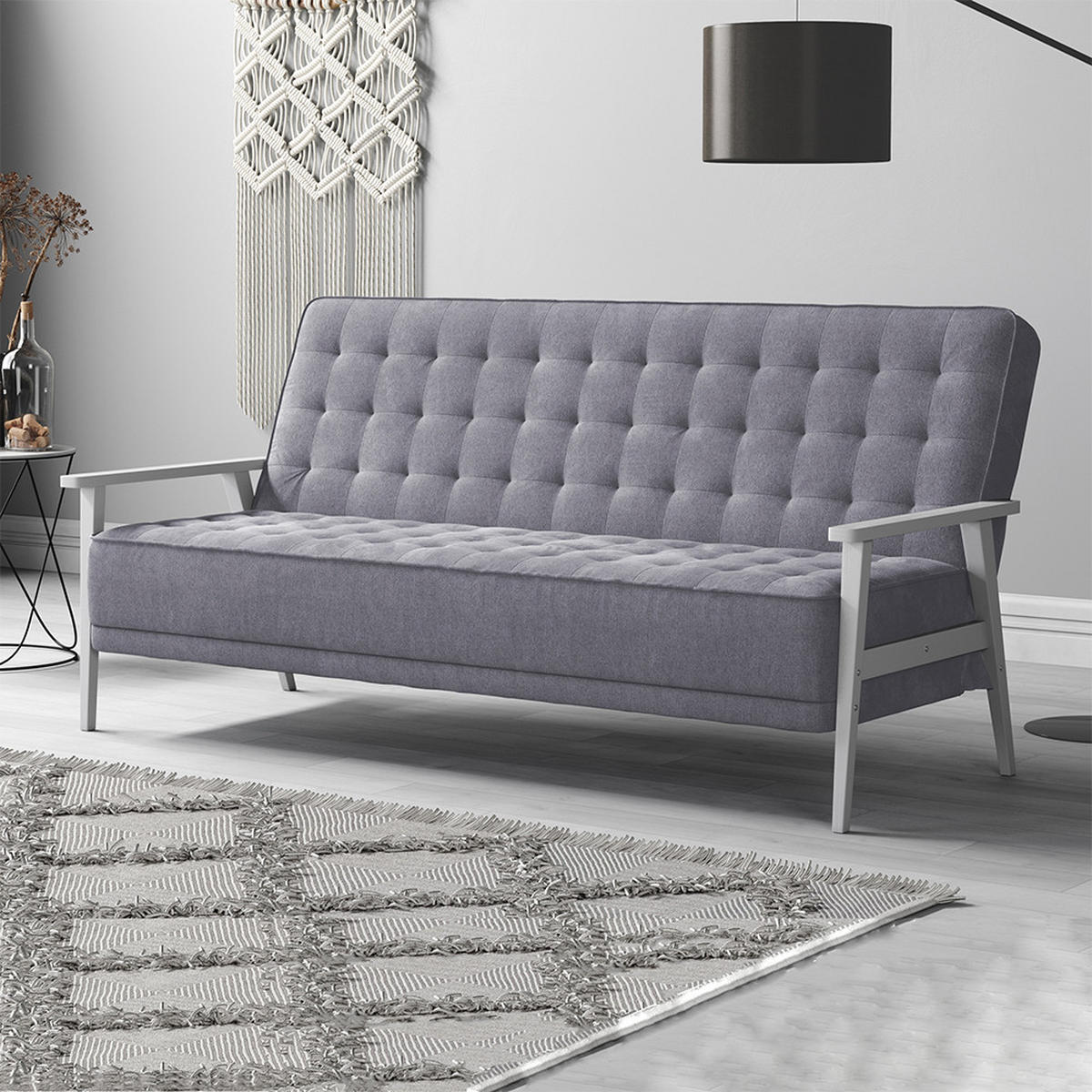 SOFA Dion Grau 202 cm mit Klappfunktion - Grau, Textil (202/95/95cm) - VitaliSpa
