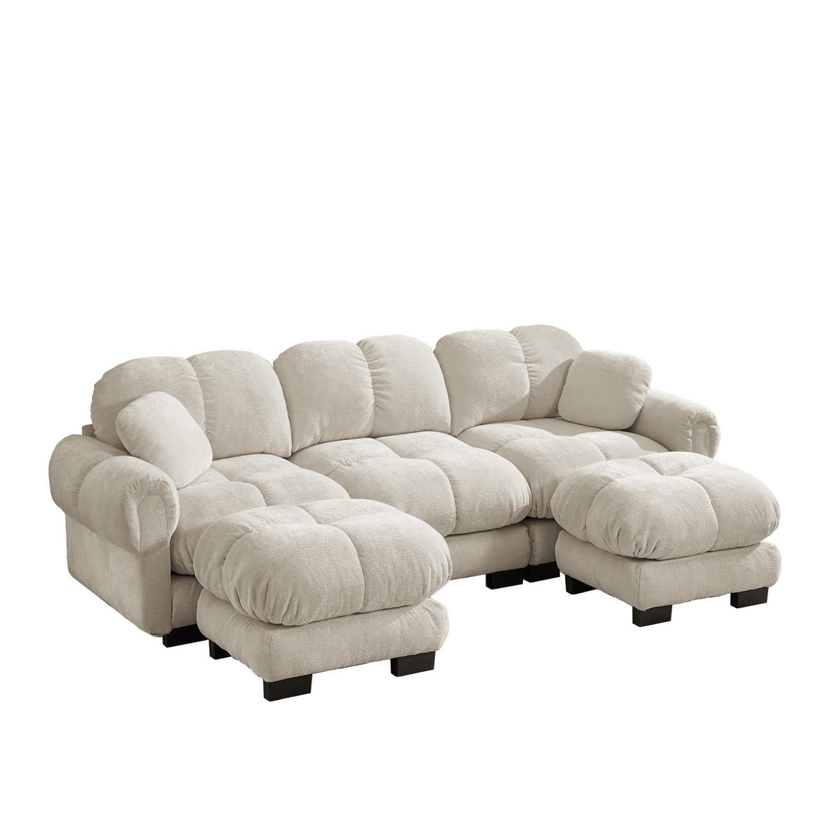 SOFA U-Form 3-Sitzer mit Steppnaht Chenille Light Khaki - Hellbraun, Holz (149/90/260.1cm) - Meubliv