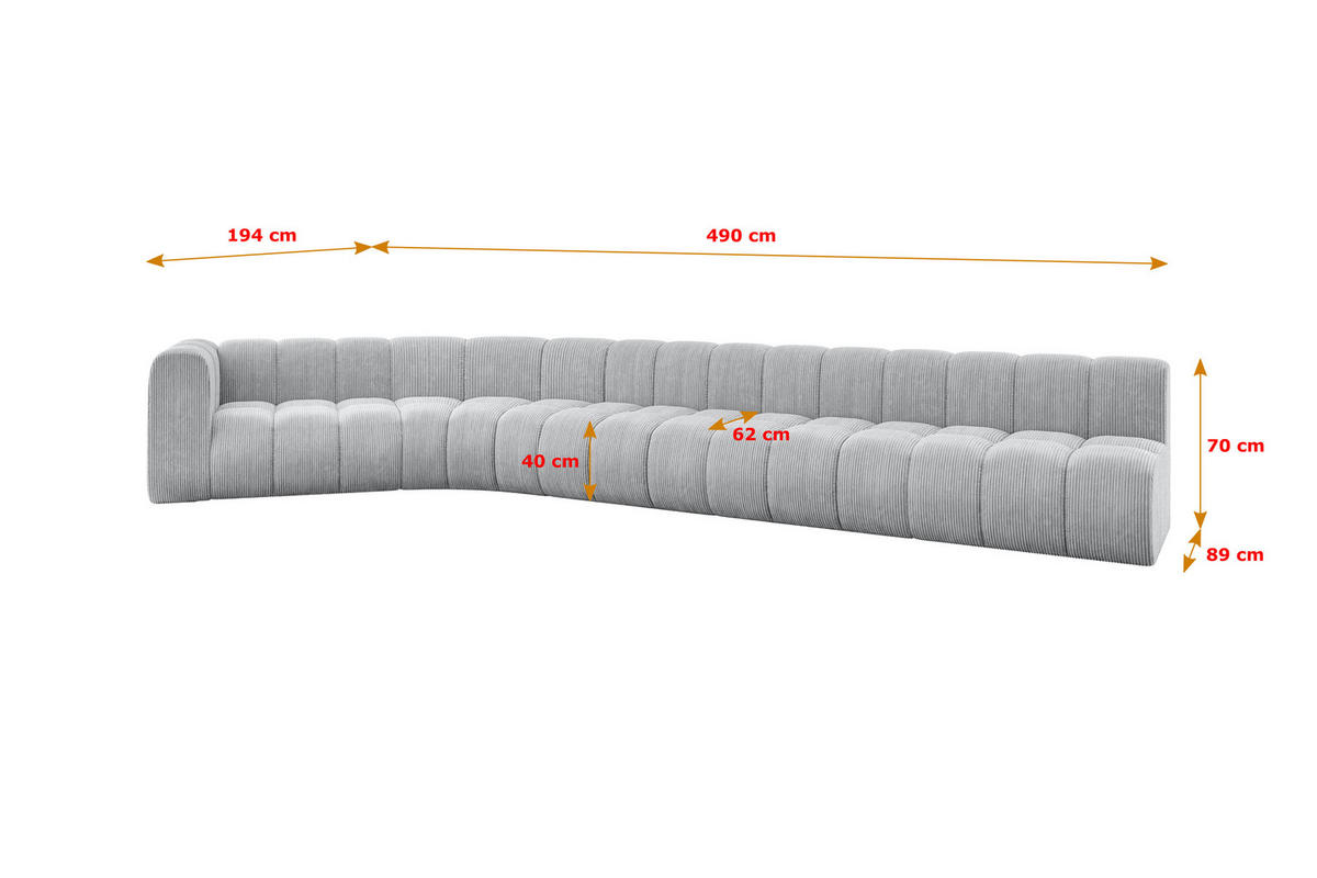 ECKSOFA modulares Sofa Karex-L3 - 490x194x70 cm Grau - Grau, Holzwerkstoff/Textil (490/194cm) - ALTDECOR