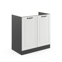 SPÜLENUNTERSCHRANK R-Line Weiß Landhaus 80 cm ohne AP - Anthrazit/Weiß, Holzwerkstoff (80/81.6/46cm) - Vicco