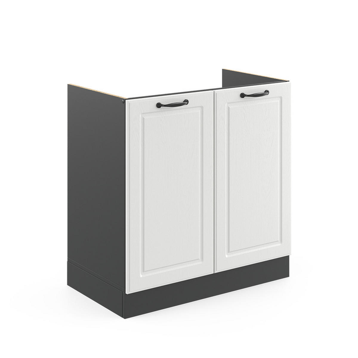 SPÜLENUNTERSCHRANK R-Line Weiß Landhaus 80 cm ohne AP - Anthrazit/Weiß, Holzwerkstoff (80/81.6/46cm) - Vicco
