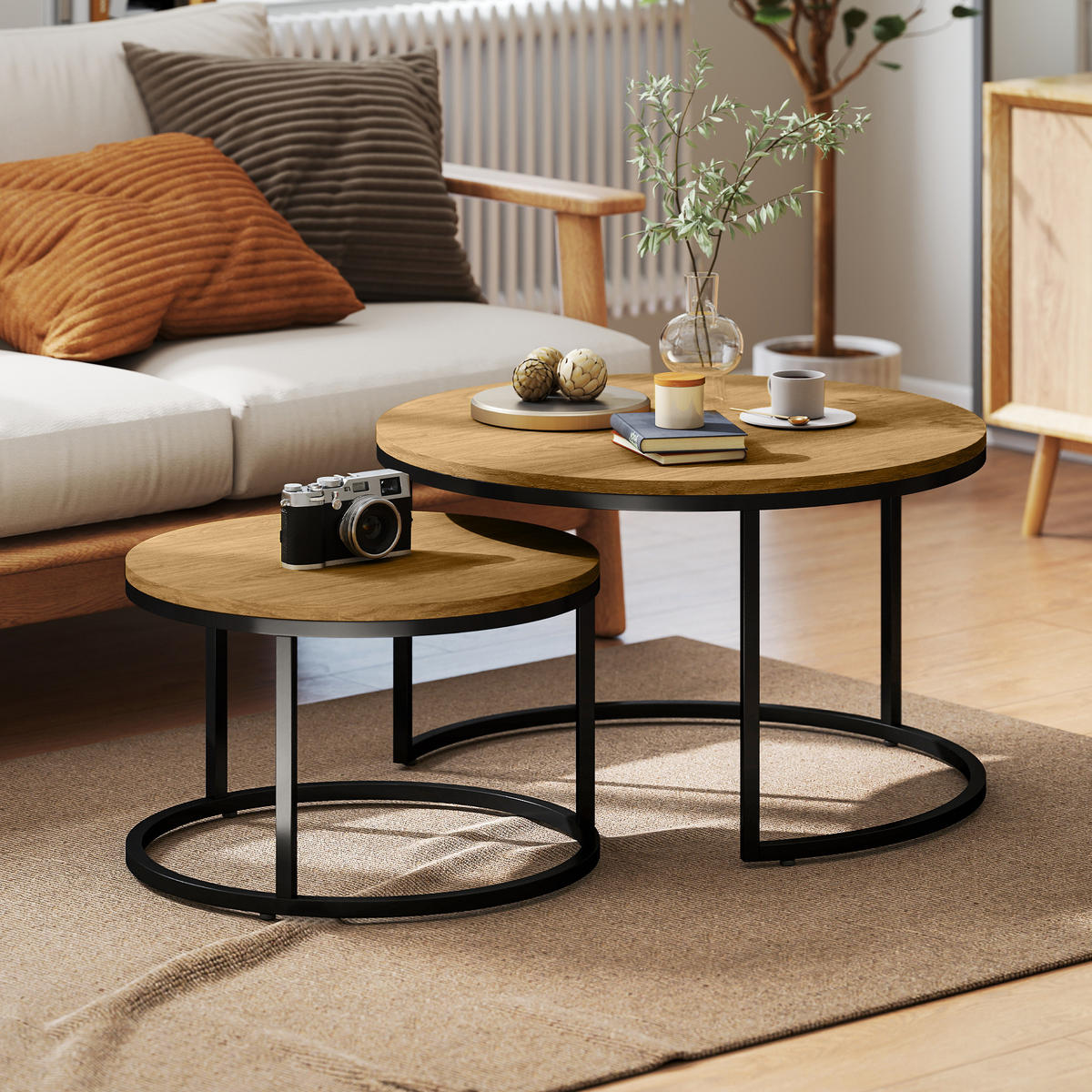COUCHTISCH DE-15793 industrieller Stil Braun - Braun, Metall (78.5/78.5/46.5cm) - ComfortXL