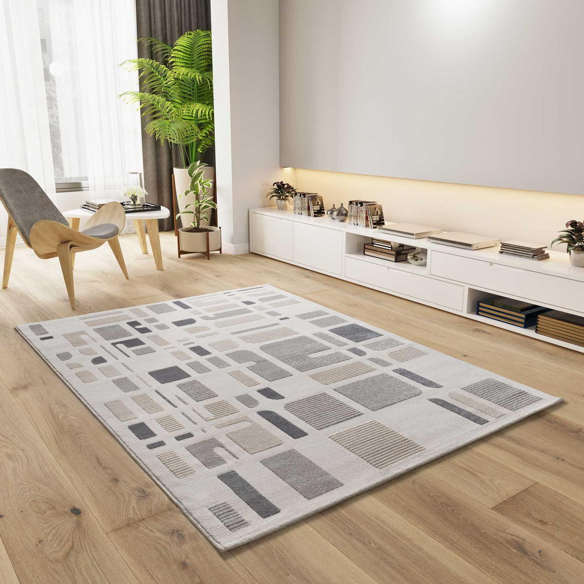 WEBTEPPICH creme Flora 133/190 cm - Silberfarben/Creme, Naturmaterialien/Textil (133/190cm) - Atticgo